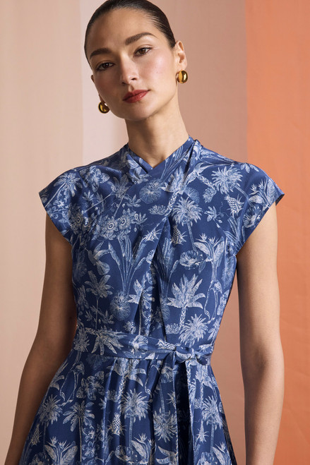 Mirabello Dress Navy And Ivory Silk Made With Liberty Fabric