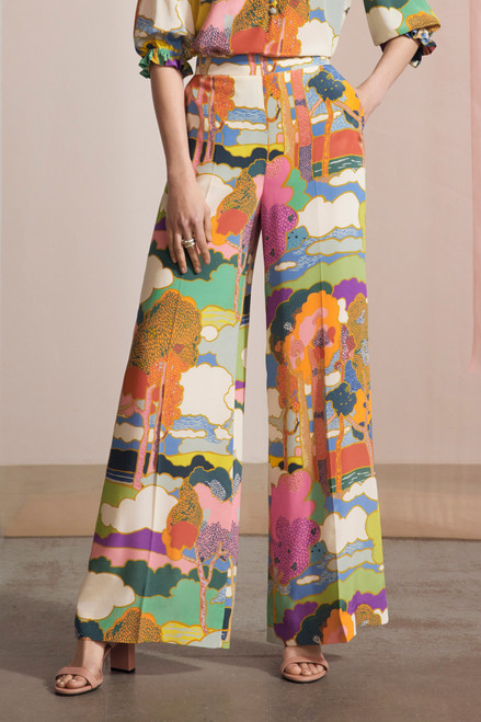 試着のみLiberty Print Side Embroidery Pants Arezzo Trousers Multicolour Silk Made With Liberty Fabric