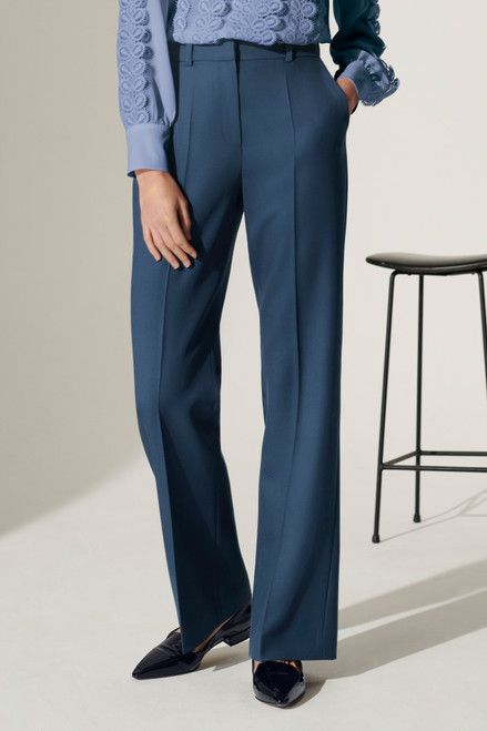 Alzira Straight Flared Trousers Dark Slate Blue Wool Twill