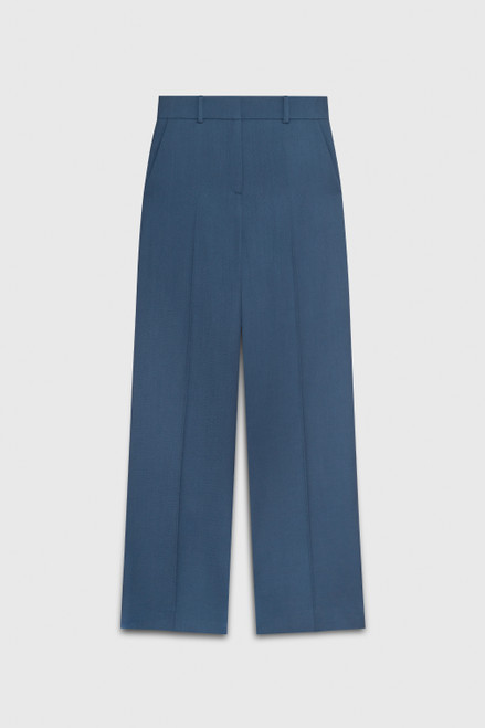 Alzira Straight Flared Trousers Dark Slate Blue Wool Twill