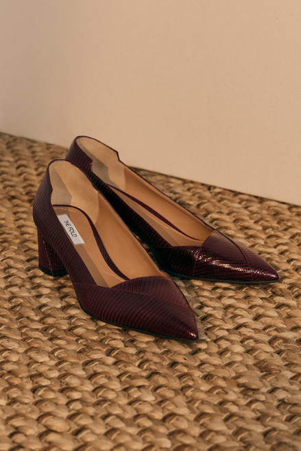Saturnia Lizard-Embossed Leather Heels 45 Burgundy