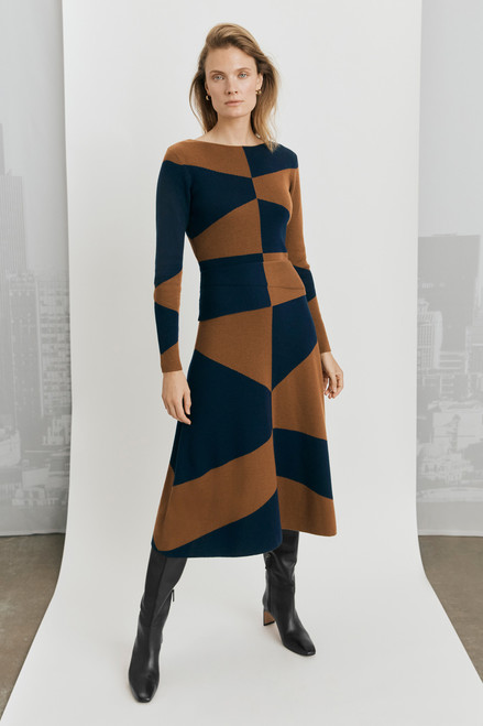 Windermere Dress Navy And Toffee Merino