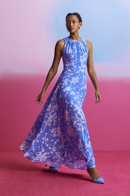 Oria Silk Dress Hydrangea Blue And Ivory