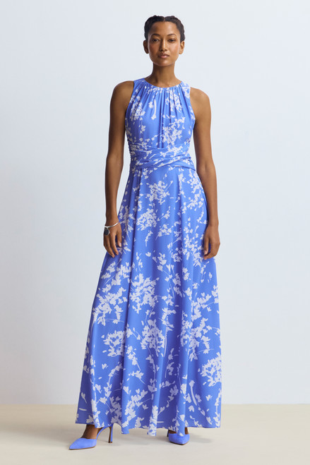 Oria Silk Dress Hydrangea Blue And Ivory