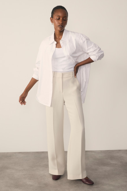 Clever Crepe Doppio Alzira Straight Flared Trousers Stone