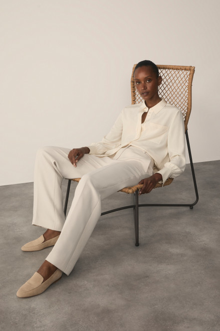 Clever Crepe Doppio Alzira Straight Flared Trousers Stone