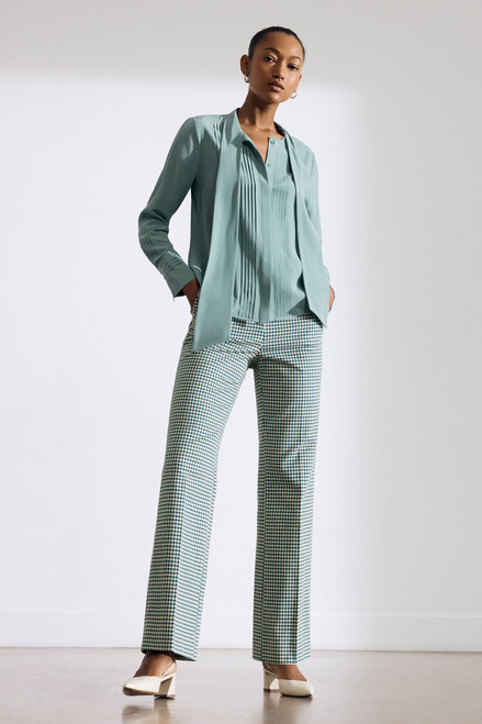 Alzira Straight Flared Cotton Houndstooth Trousers Cream Multicolour