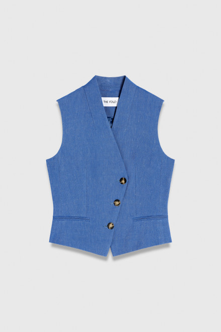 Romney Stretch Linen Waistcoat Indigo Blue