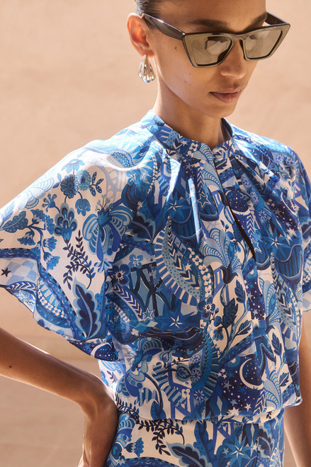 Aurora Silk Blouse Made With Liberty Fabric Blue Multicolour