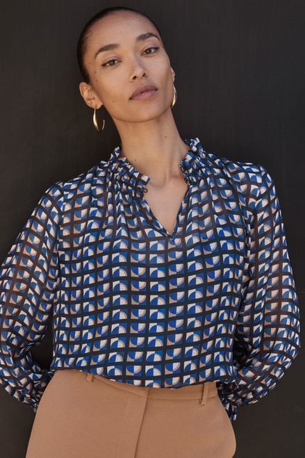 York Silk Chiffon Blouse Navy Multicolour