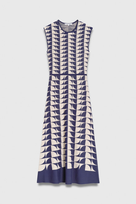 Sydney Jacquard Knit Dress Navy And Stone