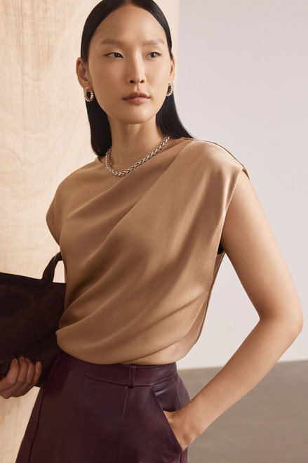 Clever Crepe Skye Satin Blouse Light Camel