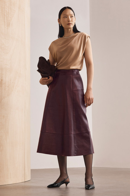Andalo Leather Skirt Deep Burgundy