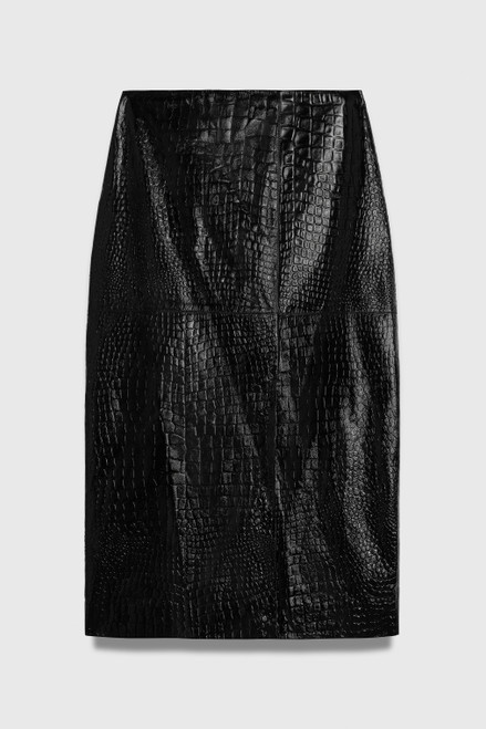 Rho Croc-Embossed Leather Skirt Black
