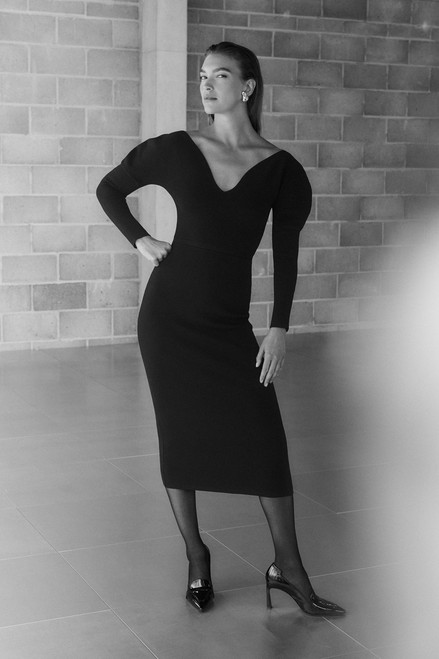Sculpt Knit Bouverie Dress Black