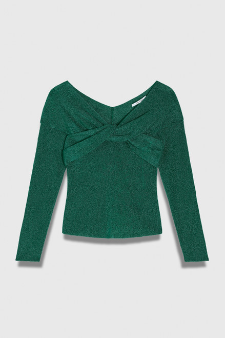 Lucila Metallic Knit Top Marine Green