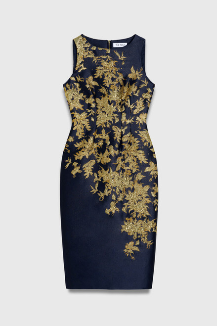 Ameno Jacquard Dress Navy And Gold