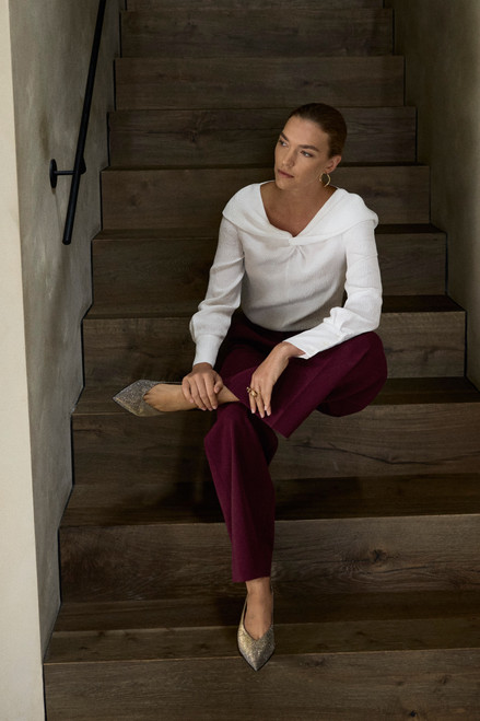 Tirana Silk Jacquard Long Sleeve Top Ivory