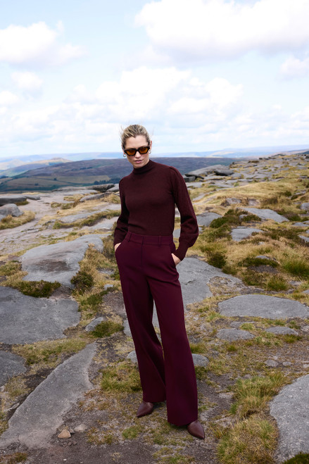 Adelaide Crepe Wide-Leg Trousers Dark Crimson