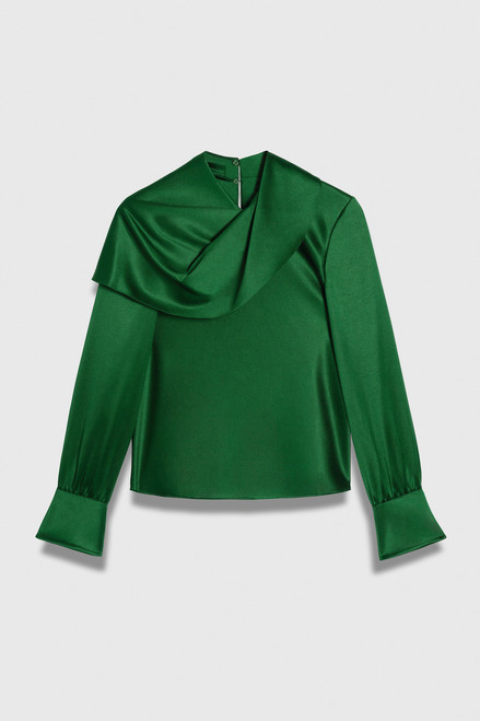Ocana Satin Long Sleeve Blouse Deep Emerald