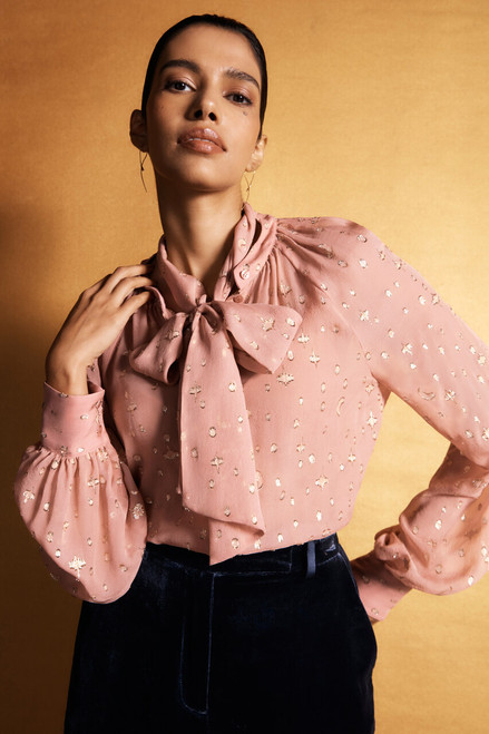 Lusia Fil Coupe Blouse Soft Pink And Gold Lusia Fil Coupe Blouse Soft Pink And Gold