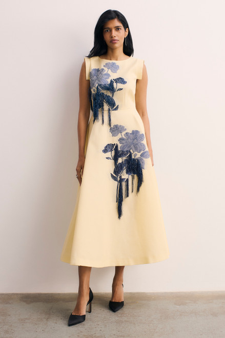 Zellia Fil Coupe Dress Pale Yellow And Navy