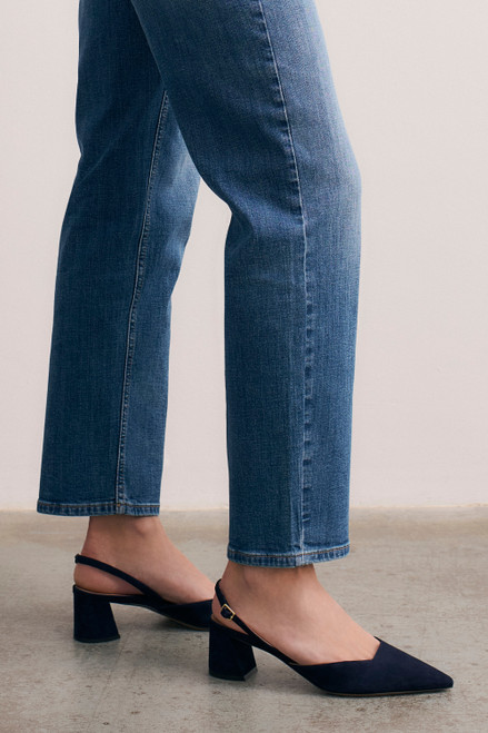 San Pietro Buckle Suede Heels 45 Navy