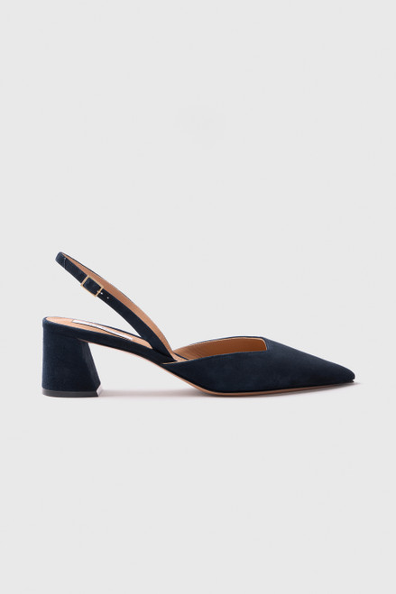 San Pietro Buckle Suede Heels 45 Navy