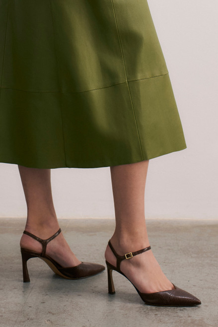 Venosa Lizard-Embossed Leather Heels 65 Dark Chocolate