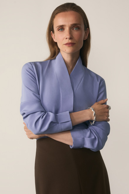 Bowery Blouse Chalk Blue Stretch Silk