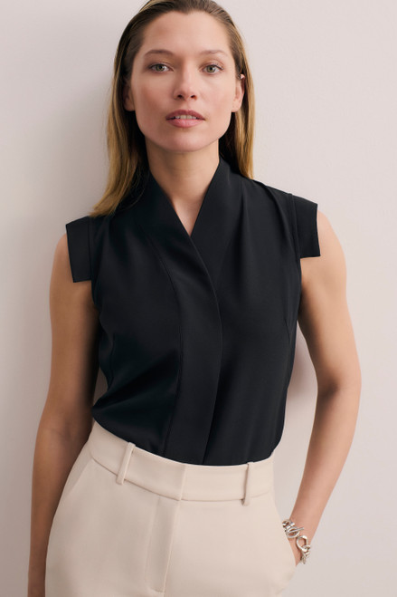 Bowery Sleeveless Blouse Black Stretch Silk