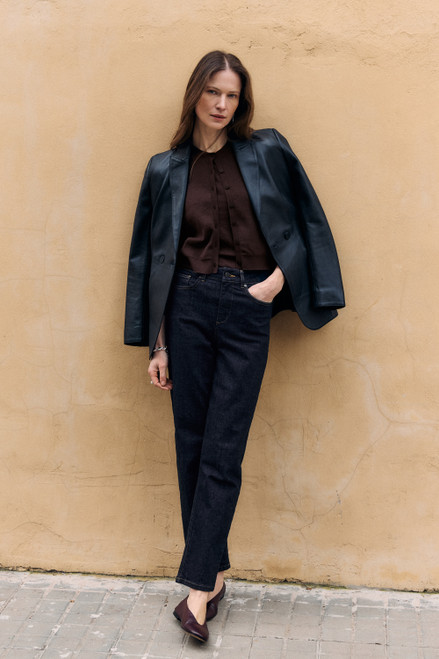 Knighton Leather Jacket Navy