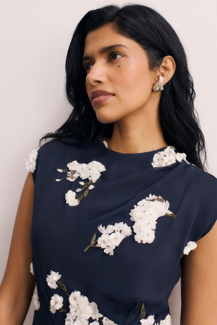 Ischia Embroidered Dress Navy And Ivory