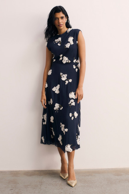 Ischia Embroidered Dress Navy And Ivory