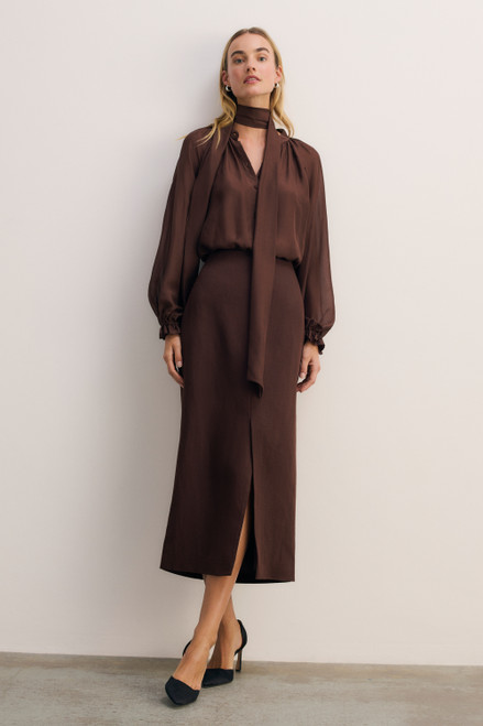 Oliena Linen Blend Skirt Chocolate