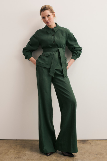 Sora Linen Blend Trousers Deep Green
