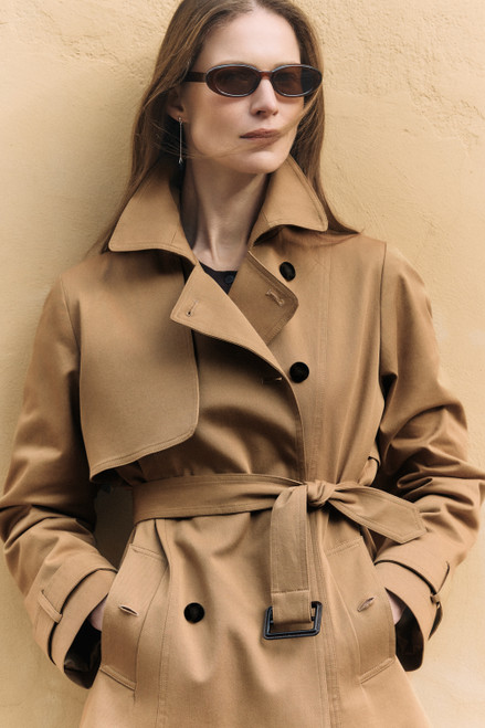 Aretina Cotton Cropped Trench Caramel