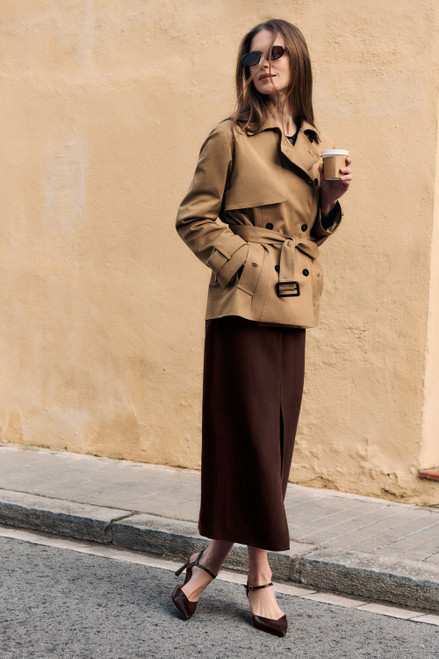 Aretina Cotton Cropped Trench Caramel