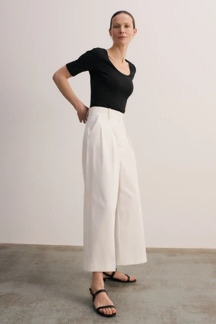 Lyon Cotton Cropped Palazzo Trousers Ivory