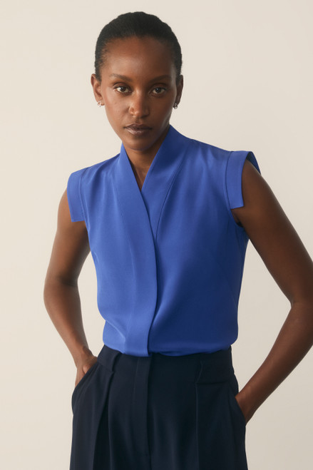 Bowery Sleeveless Blouse Cobalt Blue Stretch Silk