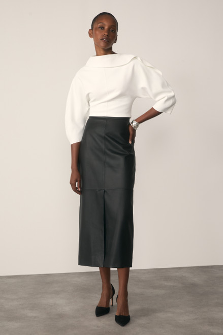 Oliena Leather Pencil Skirt Black