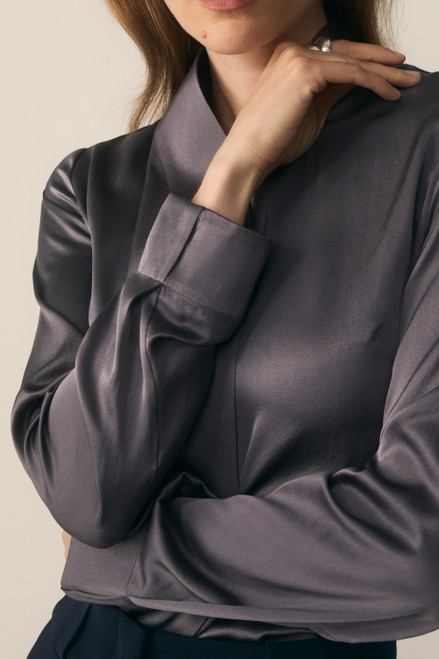 Bowery Stretch Silk Satin Blouse Grey