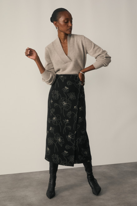 Camelia Wool Skirt Black And Ivory Manteco x Liberty Fabrics