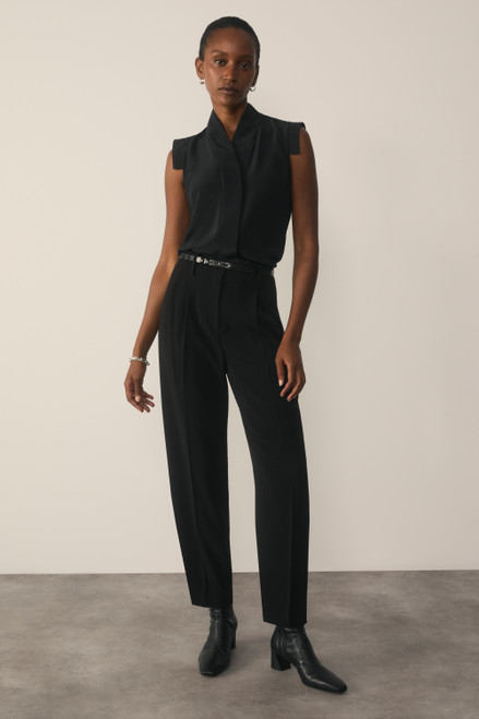 Clever Crepe Siena Slim Barrel-Leg Trousers Black