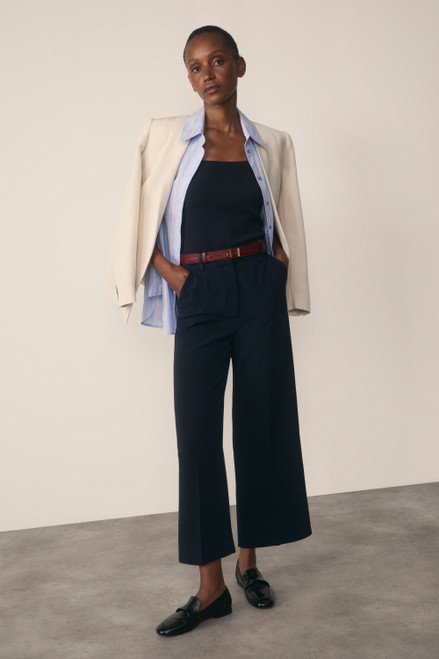 Clever Crepe Cropped Adelaide Wide-Leg Trousers Navy