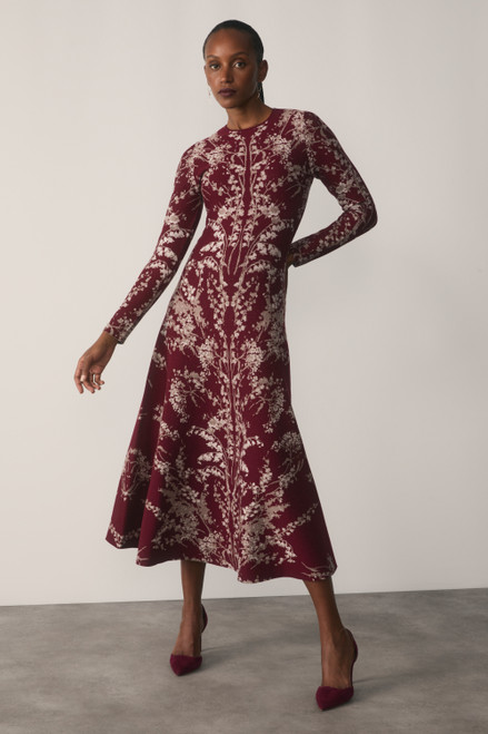 Varenna Jacquard Knit Dress Red And Taupe