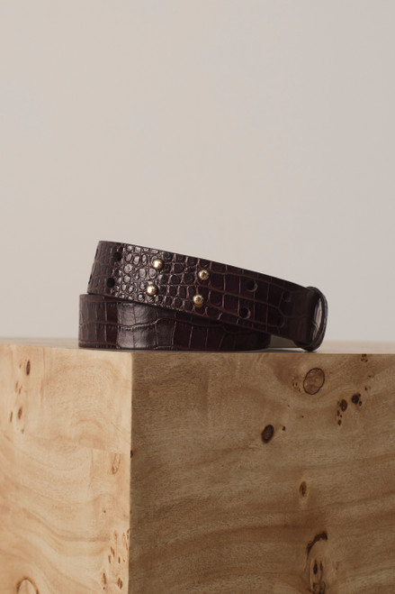Selis Wide Croc-Embossed Leather Belt Plum