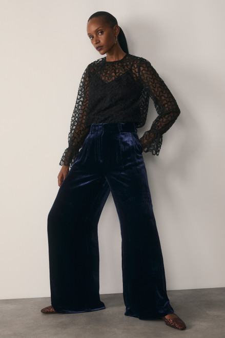 Lyon Velvet Palazzo Trousers Navy