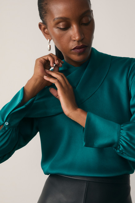 Ocana Satin Long Sleeve Blouse Kingfisher Blue