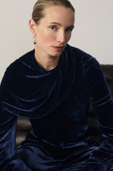 Ocana Velvet Long Sleeve Blouse Navy